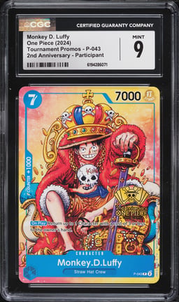 2024 One Piece Promo 2nd Anniversary Participant Alt Art Monkey D. Luffy #P-043 CGC 9 MINT