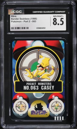 1998 Pokemon Japanese Bandai Sealdass Part 2 Abra #63 CGC 8.5 NM-MT+