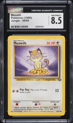 1999 Pokemon Jungle Meowth #56 CGC 8.5 NM-MT+