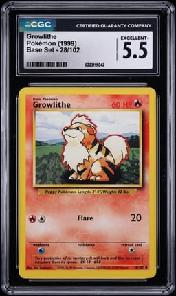 1999 Pokemon Base Set Growlithe #28 CGC 5.5 EX+