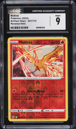 2022 Pokemon Sword & Shield Brilliant Stars Reverse Holo Moltres #021 CGC 9 MINT