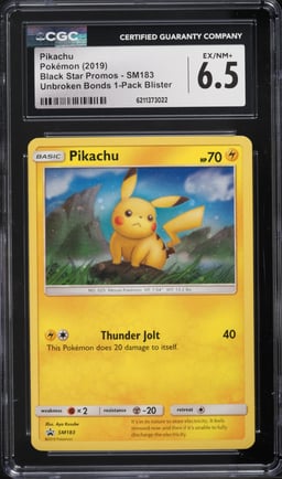 2019 Pokemon Sun & Moon Promo Unbroken Bonds Holo Pikachu #SM183 CGC 6.5 EXMT+