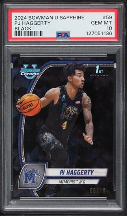 2024 Bowman Chrome University Sapphire Black PJ Haggerty /10 #59 PSA 10 GEM MINT
