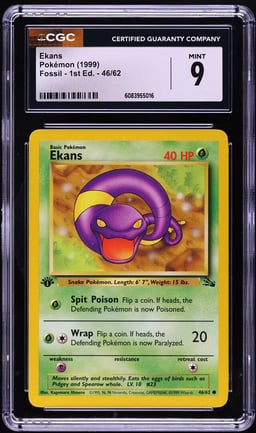 1999 Pokemon Fossil 1st Edition Ekans #46 CGC 9 MINT