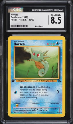 1999 Pokemon Fossil 1st Edition Horsea #49 CGC 8.5 NM-MT+