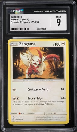 2019 Pokemon Sun & Moon Cosmic Eclipse Zangoose #173 CGC 9 MINT