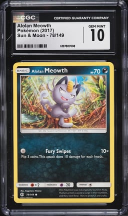 2017 Pokemon Sun & Moon Alolan Meowth #78 CGC 10 GEM MINT
