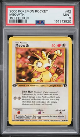 2000 Pokemon Team Rocket 1st Edition Meowth #62 PSA 9 MINT