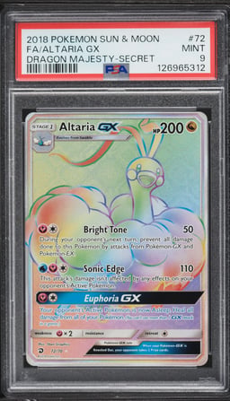 2018 Pokemon Sun & Moon Dragon Majesty Rainbow Rare Altaria GX #72 PSA 9 MINT
