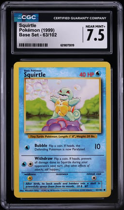 1999 Pokemon Base Set Squirtle #63 CGC 7.5 NRMT+