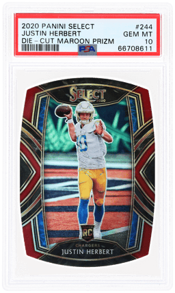 2020 Panini Select Club Level Maroon Die Cut Prizm Justin Herbert #244 PSA 10