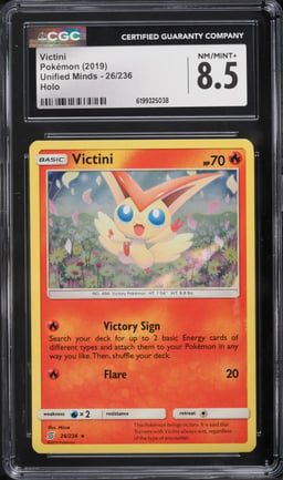 2019 Pokemon Sun & Moon Unified Minds Holo Victini #26 CGC 8.5 NM-MT+