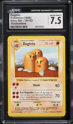 1999 Pokemon Base Set Shadowless Dugtrio #19 CGC 7.5 NRMT+
