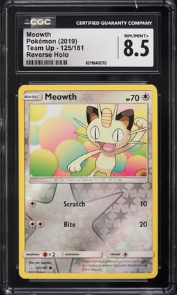 2019 Pokemon Team Up Reverse Holo Meowth #125 CGC 8.5 NM-MT+