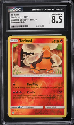 2019 Pokemon Cosmic Eclipse Reverse Holo Torkoal #29 CGC 8.5 NM-MT+