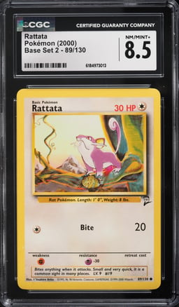 2000 Pokemon Base Set 2 Rattata #89 CGC 8.5 NM-MT+