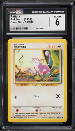 1999 Pokemon Base Set Rattata #61 CGC 6 EXMT
