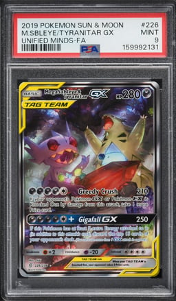 2019 Pokemon Sun & Moon Unified Minds Full Art Mega Sableye & Tyranitar GX #226 PSA 9 MINT