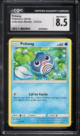 2019 Pokemon Sun & Moon Unbroken Bonds Poliwag #37 CGC 8.5 NM-MT+