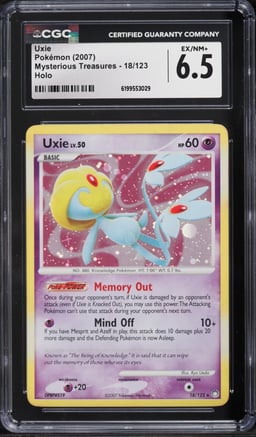 2007 Pokemon Diamond & Pearl Mysterious Treasures Holo Uxie #18 CGC 6.5 EXMT+