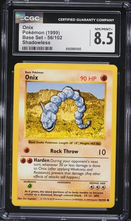 1999 Pokemon Base Set Shadowless Onix #56 CGC 8.5 NM-MT+