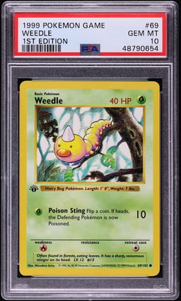 1999 Pokemon Base Set Shadowless 1st Edition Weedle #69 PSA 10 GEM MINT