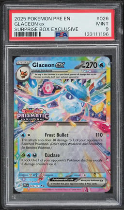 2025 Pokemon SV Prismatic Evolutions Surprise Box Holo Glaceon EX #26 PSA 9 MINT