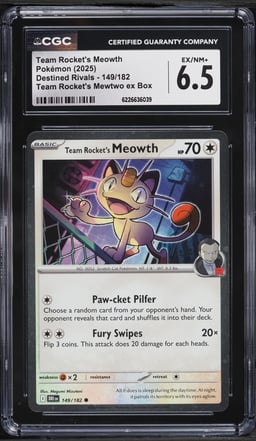 2025 Pokemon SV Destined Rivals Mewtwo EX Box Team Rocket's Meowth #149 CGC 6.5 EXMT+