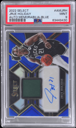 2022 Panini Select Autograph Memorabilia Blue Jrue Holiday #AM-JRH 21/49 PSA 9