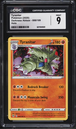 2020 Pokemon Sword & Shield Darkness Ablaze Holo Tyranitar #88 CGC 9 MINT