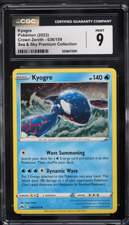 2023 Pokemon Sword & Shield Crown Zenith Sea & Sky Premium Collection Kyogre #36 CGC 9 MINT