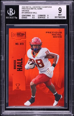 2022 Metal Universe Champions Precious Metal Gems PMG Orange Breece Hall ROOKIE /25 #73 BGS 9