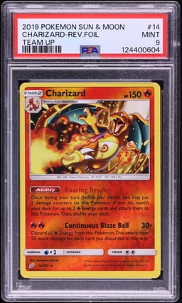 2019 Pokemon Sun & Moon Team Up Reverse Holo Charizard #14 PSA 9 MINT