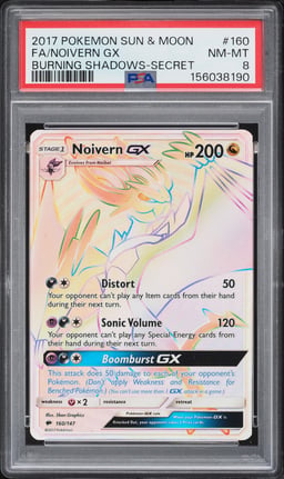2017 Pokemon Sun & Moon Burning Shadows Rainbow Rare Noivern GX #160 PSA 8 NM-MT