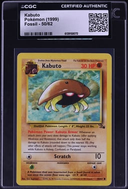 1999 Pokemon Fossil Kabuto #50 CGC AUTH