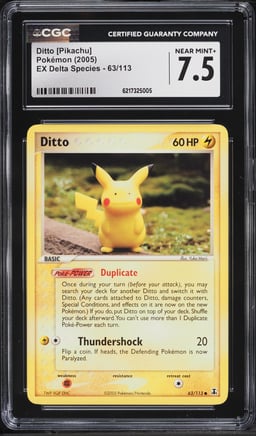 2005 Pokemon EX Delta Species Ditto Pikachu #63 CGC 7.5 NRMT+