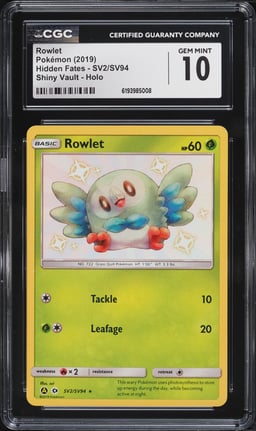 2019 Pokemon Sun & Moon Hidden Fates Vault Shiny Rowlet #SV2 CGC 10 GEM MINT
