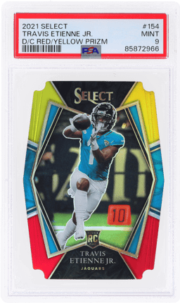 2021 Panini Select Premier Level Red and Yellow Die Cut Prizm Travis Etienne Jr. #154 PSA 9
