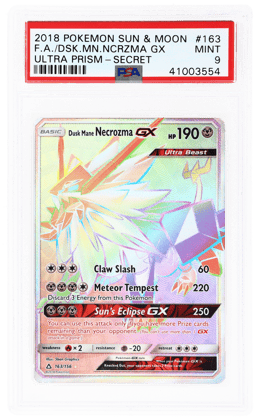 2018 Pokemon Sun and Moon Ultra Prism Secret Rare Dusk Mane Necrozma Gx #163 PSA 9