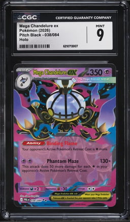 2026 Pokemon Mega Evolution Pitch Black Holo Mega Chandelure Ex #38 CGC 9 MINT