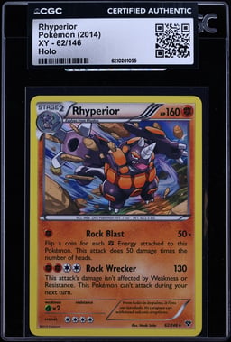 2014 Pokemon Xy Holo Rhyperior #62 CGC AUTH