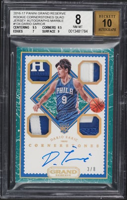 2016 Panini Grand Reserve Cornerstones Marble Dario Saric ROOKIE PATCH AUTO /8 #134 BGS 8 NM-MT
