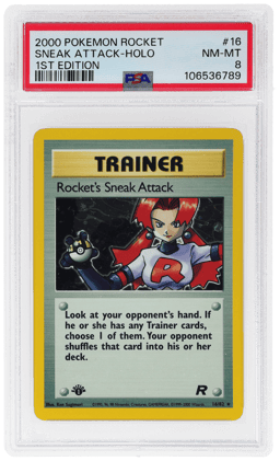 2000 Pokemon Team Rocket 1st Edition Holo Rocket's Sneak Attack #16 PSA 8