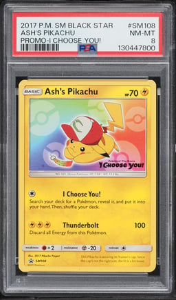2017 Pokemon Sun & Moon Black Star Promo I Choose You! Ash's Pikachu #SM108 PSA 8 NM-MT