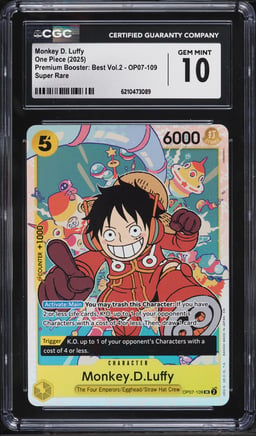 2025 One Piece Premium Booster Best Vol. 2 Super Rare Monkey D. Luffy #OP07-109 CGC 10 GEM MINT