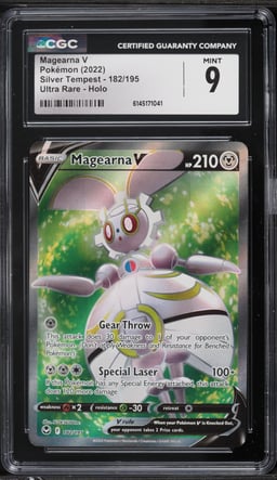 2022 Pokemon Sword & Shield Silver Tempest Full Art Magearna V #182 CGC 9 MINT