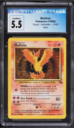 1999 Pokemon Fossil Holo Moltres #12 CGC 5.5 EX+