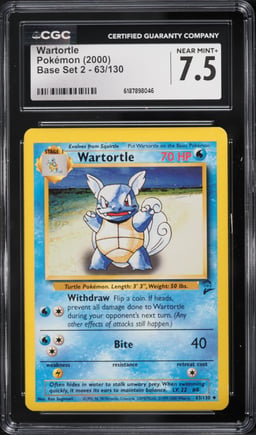 2000 Pokemon Base Set 2 Wartortle #63 CGC 7.5 NRMT+