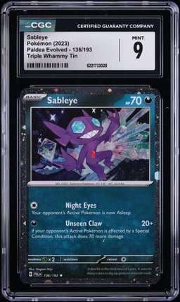 2023 Pokemon Scarlet & Violet Paldea Evolved Triple Whammy Tin Sableye #136 CGC 9 MINT