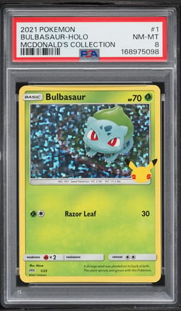 2021 Pokemon Sword & Shield McDonald's Collection Confetti Holo Bulbasaur #1 PSA 8 NM-MT